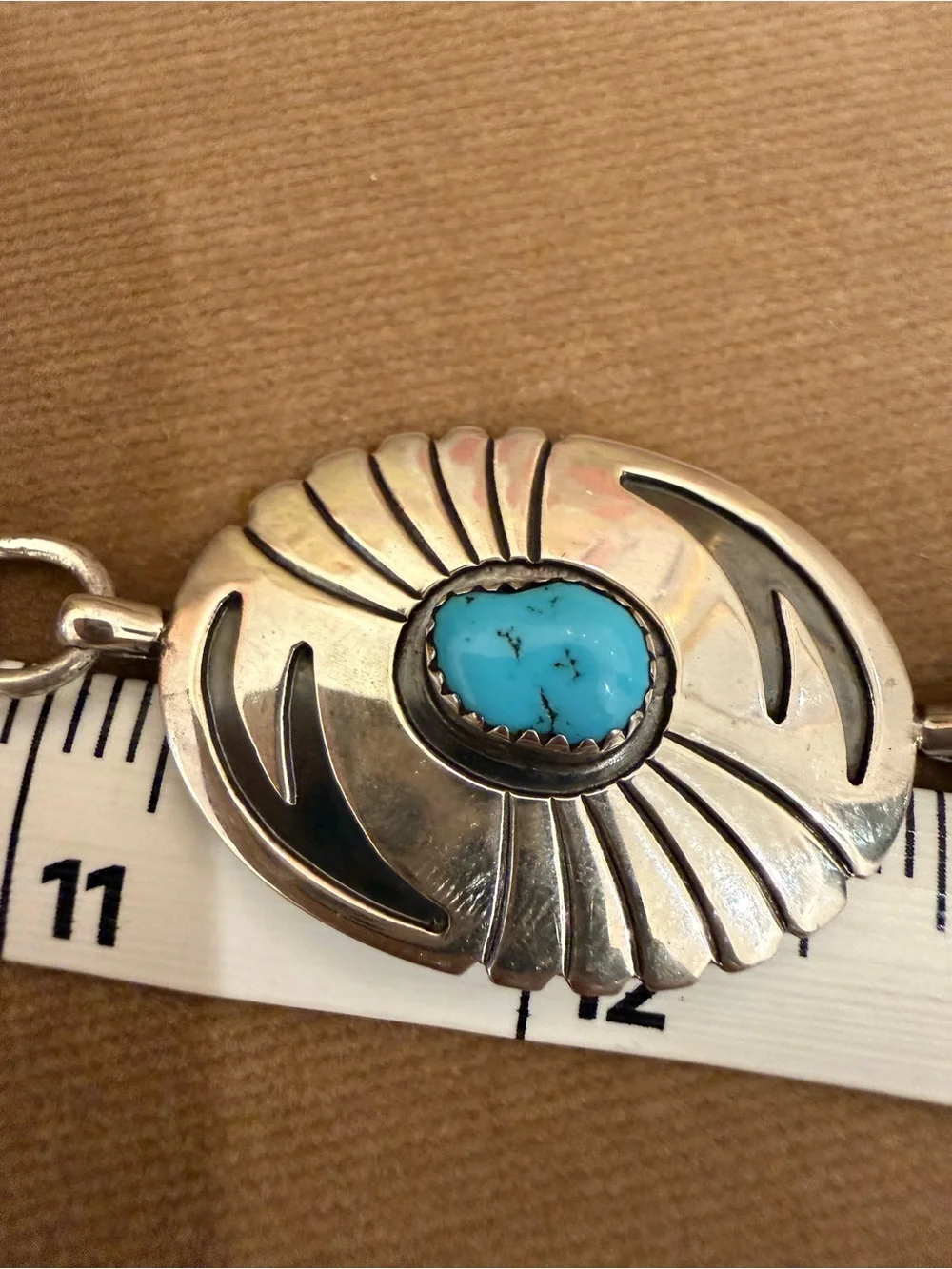 Jerry Cowboy Navajo signed Sterling Silver & Turquoise Accent Concho Belt